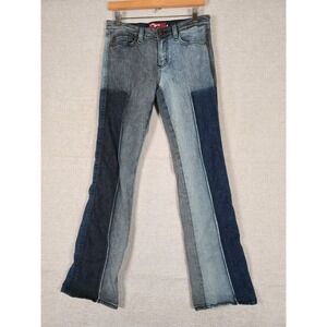Miss Vigoss Patchwork Flare Jeans Multi Blue Colorblock Size‎ 7/8 *HAS STAIN*